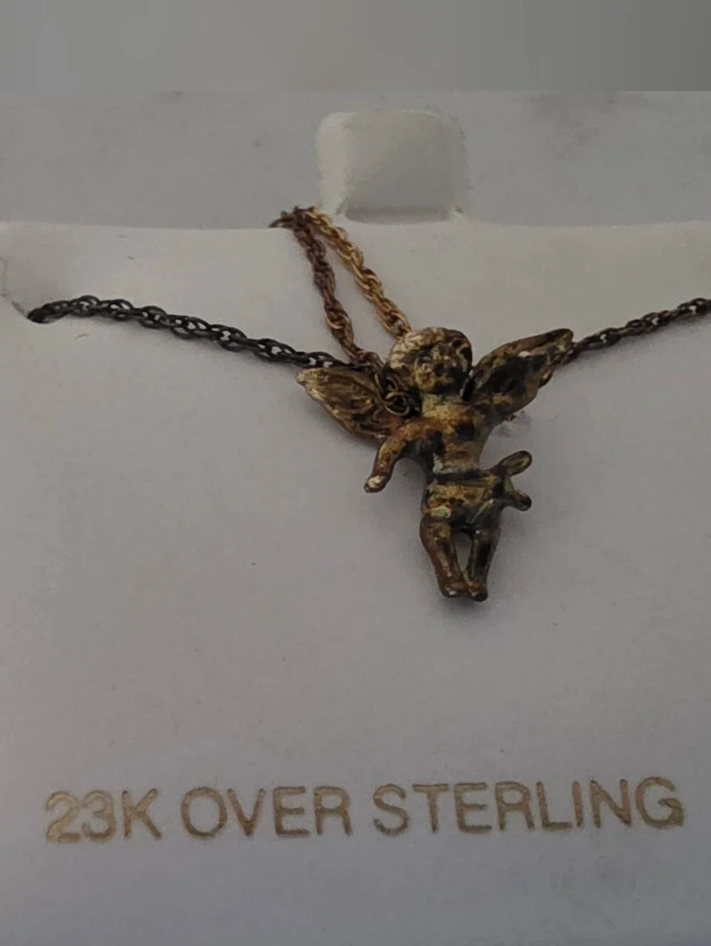 23 K Gold Over Sterling Angel Cherub Pendant Necklace - Gold Tone NEW